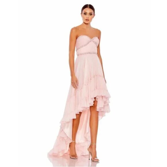 NWT  Mac Duggal 68096 Ice Pink Strapless High Low Chiffon Dress - Picture 1 of 6